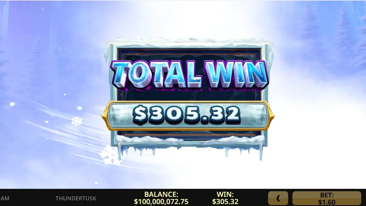 Cenário gelado e pré-histórico do slot Thunder Tusk